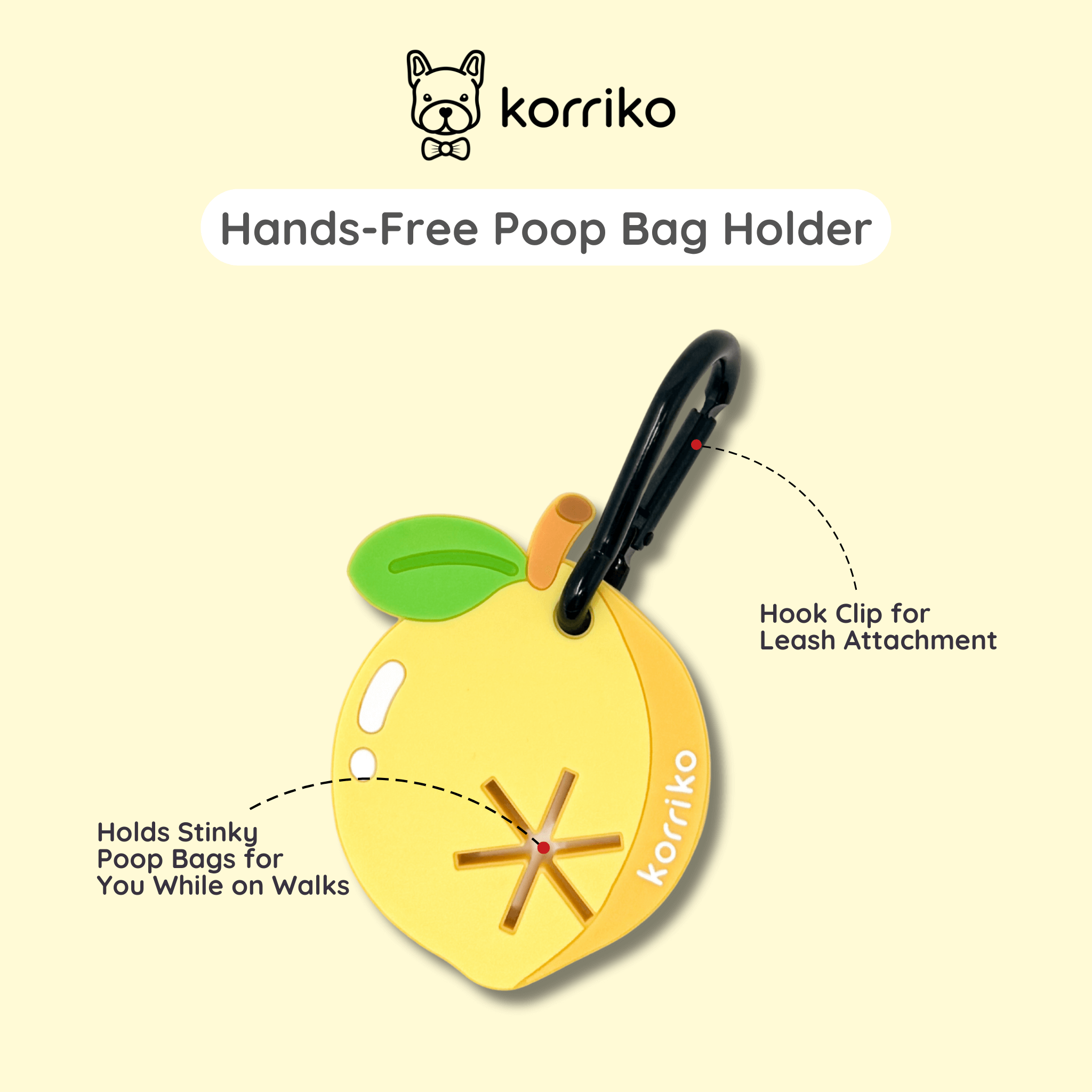 Hands-Free Poop Bag Holder - Lemon