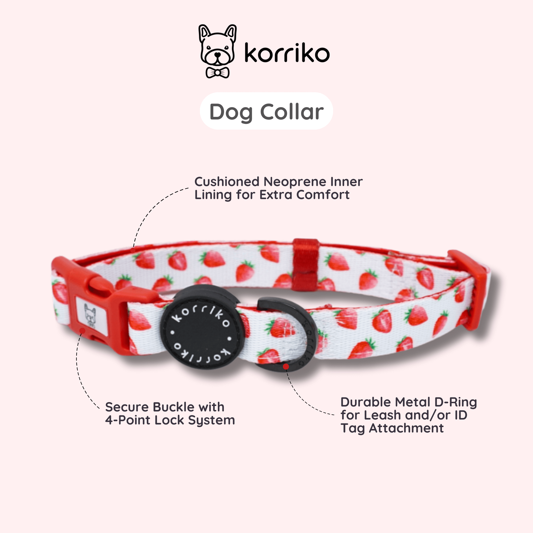 Dog Collar - Strawberries & Cream (Final Sale)